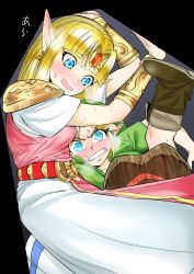 Rule 34 | 1boy, 1girl, absurdres, age difference, between breasts, blonde hair, blue eyes, blush, breasts, deku shield, dress, elf, face between breasts, gown, head between breasts, highres, left-handed, link, nervous, nintendo, pink dress, pointy ears, princess zelda, rx hts, shield, super smash bros., sweat, the legend of zelda, the legend of zelda: a link between worlds, the legend of zelda: ocarina of time, trap, trapped, triforce, triforce earrings, tunic, wooden shield, young link