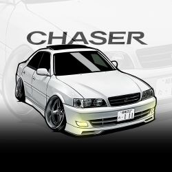 Rule 34 | chibi, chris ilst, commission, glowing, highres, license plate, no humans, original, stance (vehicle), toyota, toyota chaser, vehicle focus, vehicle name, white car, zoom layer