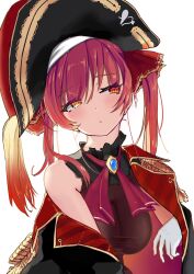 Rule 34 | bare shoulders, blush, breasts, gloves, hat, heterochromia, highres, hololive, houshou marine, large breasts, pirate hat, solo, twintails, virtual youtuber