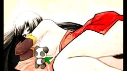 Rule 34 | 1girl, arc system works, bed, black hair, blazblue, blazblue: calamity trigger, breasts, censored, convenient censoring, elbow gloves, glasses, gloves, lao jiu, large breasts, litchi faye ling, long hair, lying, on side, solo, topless