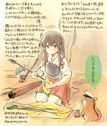 Rule 34 | 10s, 1girl, admiral (kancolle), akagi (kancolle), arrow (projectile), artist self-insert, bow (weapon), brown eyes, brown hair, cleaning, cleaning weapon, colored pencil (medium), cup, dated, fairy (kancolle), japanese clothes, kantai collection, kirisawa juuzou, long hair, muneate, non-human admiral (kancolle), numbered, pleated skirt, skirt, solo focus, teacup, thighhighs, traditional media, translation request, twitter username, weapon, white thighhighs, yunomi, zettai ryouiki
