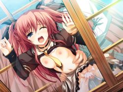 Rule 34 | 1girl, against glass, akatsuki no goei, blue eyes, breast press, breasts, breasts on glass, censored, choker, clothes lift, cum, cum in pussy, from behind, game cg, hetero, medium breasts, mosaic censoring, nikaidou reika, nipples, no panties, one eye closed, open mouth, red hair, school uniform, serafuku, sex, shirt lift, solo focus, tears, tomose shunsaku, torso grab, twintails, two side up, vaginal, wince, window, wink