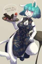 Rule 34 | cat, chinese clothes, domenica, furry, green eyes, grin, red eyes, sasamino, short hair, smile