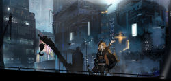 Rule 34 | 1girl, :d, animal ears, arknights, arm up, black thighhighs, blonde hair, building, city, city lights, cityscape, collared shirt, crane (machine), drill hair, drone, green eyes, hat, head tilt, highres, jacket, jacket on shoulders, long hair, long sleeves, looking at viewer, military hat, oooomiga, open mouth, outdoors, outstretched arm, shirt, sidelocks, skyscraper, smile, solo, swire (arknights), tail, thighhighs, tiger ears, tiger girl, tiger tail, watch, wristwatch