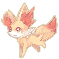 Rule 34 | :3, animal ear fluff, animal focus, brown outline, closed mouth, creatures (company), fang, fang out, fennekin, from side, full body, game freak, gen 6 pokemon, lowres, natsumekan, nintendo, no humans, pokemon, pokemon (creature), red eyes, simple background, solo, white background