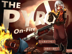 Rule 34 | 1girl, bad id, bad pixiv id, blu soldier (tf2), cosplay, explosive, fire, flamethrower, flower, gameplay mechanics, gas mask, gender request, genderswap, hair ornament, icemissile, injury, mask, pyro (tf2), red pyro (tf2), scar, silver hair, soldier (tf2), solo, team fortress 2, twintails, weapon