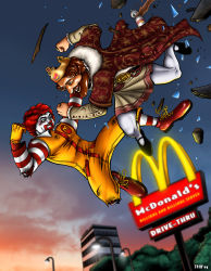 Rule 34 | 2boys, battle, bruise, burger king, crown, fighting, injury, mcdonald&#039;s, multiple boys, non-web source, ronald mcdonald, the king, torn clothes