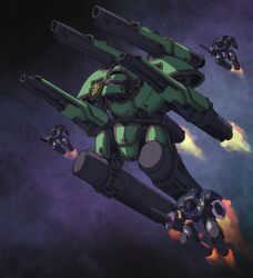 Rule 34 | arm cannon, armor, blue armor, cannon, crest, crossover, cyclops, fusion, green armor, gun, gundam, highres, imperial knight, jet engine, joints, mecha, mobile suit gundam, nissetasss, no humans, one-eyed, purple eyes, redesign, robot, robot joints, rocket engine, science fiction, shoulder cannon, space, titan (warhammer 40k), warhammer 40k, weapon, zaku ii, zeon