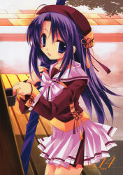 Rule 34 | 1girl, absurdres, hat, highres, minazuki haruka, mizuki yuu, purple eyes, purple hair, school uniform, solo