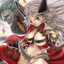 Rule 34 | 00s, 1boy, 1girl, aldra (queen&#039;s blade), aldra (queen's blade), bad id, bad pixiv id, belt bra, breasts, delmore, eyepatch, hamoto, large breasts, midriff, navel, pussy, pussy peek, queen&#039;s blade, queen aldra, red eyes, revealing clothes, silver hair, yellow eyes
