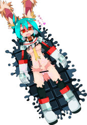 Rule 34 | 1girl, absurdres, blue hair, blush, breasts, rabbit, censored, cum, female focus, full body, furry, furry female, highres, imouchi sutan, long hair, open mouth, pussy, solo, white background