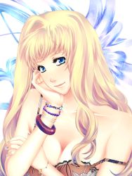 Rule 34 | 1girl, bad id, bad pixiv id, blonde hair, blue hair, blue nails, bracelet, breasts, cleavage, highres, jewelry, long hair, macross, macross frontier, maya (many pictures), nail art, nail polish, sheryl nome, small breasts, solo