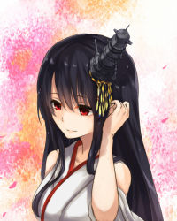 Rule 34 | 10s, 1girl, azuuru (azure0608), bad id, bad pixiv id, bare shoulders, black hair, detached sleeves, fusou (kancolle), hair ornament, japanese clothes, kantai collection, long hair, miko, personification, red eyes, solo