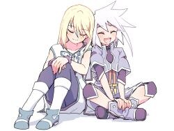 Rule 34 | 2boys, azuma yukihiko, blonde hair, bracelet, closed eyes, genius sage, highres, jewelry, lying on person, male focus, medium hair, mithos yggdrasill, multiple boys, open mouth, short sleeves, sitting, smile, tales of (series), tales of symphonia, trap, white hair, yaoi
