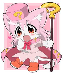 Rule 34 | blush, cape, dress, fez hat, furrification, furry, furry female, gloves, hatena yousei, koginokii, open mouth, pink cape, pink dress, pink hair, red footwear