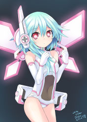 Rule 34 | 10s, 1girl, bad id, bad pixiv id, bare shoulders, blue hair, elbow gloves, gloves, highres, long hair, looking at viewer, neptune (series), power symbol, power symbol-shaped pupils, purerin, red eyes, rom (neptunia), solo, symbol-shaped pupils, white sister rom, wings