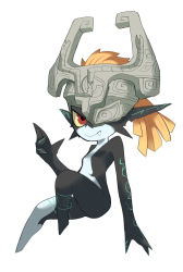 Rule 34 | 1girl, black skin, colored sclera, colored skin, fang, female focus, highres, midna, nintendo, pointy ears, red eyes, simple background, smile, solo, the legend of zelda, the legend of zelda: twilight princess, tirarizun, white background, yellow sclera