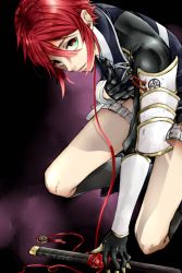 Rule 34 | 10s, 1boy, black gloves, gloves, green eyes, half gloves, holster, looking at viewer, male focus, military, military uniform, necktie, parted lips, red hair, shinano toushirou, short hair, short sword, shorts, sword, tantou, thigh holster, thighs, touken ranbu, uniform, weapon
