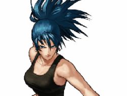 Rule 34 | 1girl, animated, animated gif, blue hair, bouncing, leona heidern, lowres, snk, the king of fighters