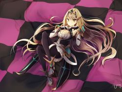Rule 34 | 1girl, bad id, bad twitter id, black pantyhose, blonde hair, breasts, cleavage, cleavage cutout, clothing cutout, commentary request, dress, elbow gloves, full body, gloves, hands on own chest, hikouki (umiko003), large breasts, long hair, looking at viewer, mythra (massive melee) (xenoblade), mythra (xenoblade), nintendo, pantyhose, short dress, solo, spirit (super smash bros.), super smash bros., swept bangs, thigh strap, tiara, very long hair, vocaloid, white dress, white footwear, white gloves, world is mine (vocaloid), xenoblade chronicles (series), xenoblade chronicles 2, yellow eyes