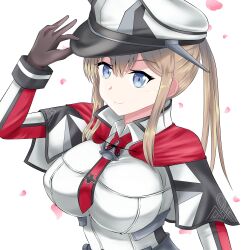 Rule 34 | 1girl, absurdres, blonde hair, breasts, capelet, celtic knot, country connection, cross, graf zeppelin (kancolle), hat, highres, iron cross, kantai collection, large breasts, military hat, military uniform, nipa (graf xsr900), peaked cap, solo, twintails, uniform, upper body