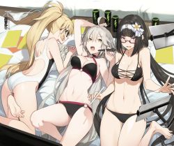 Rule 34 | 3girls, abs, ahoge, akinashi yuu, arm up, ass, barefoot, bikini, black bikini, black hair, blonde hair, blue eyes, blunt bangs, breasts, choker, commentary request, competition swimsuit, energy drink, fate/grand order, fate (series), feet, flower, glasses, hair flower, hair ornament, hairband, jeanne d&#039;arc alter (swimsuit berserker) (fate), jeanne d&#039;arc (fate), jeanne d&#039;arc (ruler) (fate), jeanne d&#039;arc (swimsuit archer) (fate), jeanne d&#039;arc (swimsuit archer) (second ascension) (fate), jeanne d&#039;arc alter (fate), jeanne d&#039;arc alter (swimsuit berserker) (fate), long hair, looking at viewer, low twintails, lying, medium breasts, multiple girls, navel, o-ring, o-ring bikini, o-ring bottom, o-ring top, on back, on stomach, one-piece swimsuit, open mouth, osakabehime (fate), pink eyes, pom pom (clothes), ponytail, profile, silver hair, smile, soles, stylus, sweatdrop, swimsuit, toes, twintails, very long hair, white one-piece swimsuit, yellow eyes