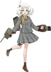 Rule 34 | 1girl, ascot, bad id, bad twitter id, black socks, blue eyes, blush, brown footwear, buttons, closed mouth, collared shirt, commentary request, double-breasted, fujikawa, full body, grey jacket, grey sailor collar, grey skirt, jacket, kantai collection, machinery, natsugumo (kancolle), official art, open mouth, orange ascot, pleated skirt, rigging, round teeth, sailor collar, shirt, shoes, short hair, short sleeves, skirt, smile, smokestack, socks, solo, teeth, third-party source, torpedo, torpedo launcher, torpedo tubes, transparent background, turret, upper teeth only, white hair