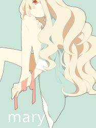 Rule 34 | 1girl, blonde hair, dress, hair over one eye, hakatano shio, hand on own thigh, kagerou project, kozakura marry, red eyes, ribbon, solo