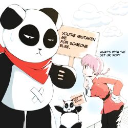 breasts crossover digimon digimon_(creature) looking_at_another panda pandamon ponytail ranma-chan ranma_1/2 saotome_genma_(panda) scarf