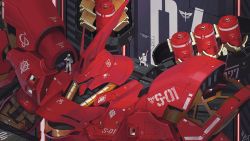 Rule 34 | 2boys, char&#039;s counterattack, dated, from above, funnels (gundam), gundam, hangar, highres, looking down, machinery, mecha, multiple boys, robot, sazabi, science fiction, signature, spacesuit, stellanfleuret, v-fin, zeon