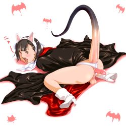 1futa absurdres anal anal_object_insertion ass blush breasts cape censored clothing_aside demon_girl dracula fangs flat_chest futanari highres loli monster_girl object_insertion original panties panties_aside rabbit_ears small_breasts solo tagme tail testicles underwear vampire yozora