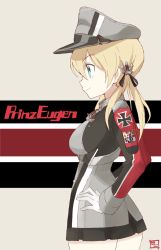 Rule 34 | 10s, 1girl, bad id, bad twitter id, blonde hair, blue eyes, hands on own hips, hat, kantai collection, prinz eugen (kancolle), shigino sohuzi, skirt, solo