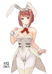 Rule 34 | 1girl, adapted costume, animal ears, ark royal (kancolle), blue eyes, blush, bob cut, bow, bowtie, breasts, corset, covered navel, dated, fake animal ears, fake tail, flower, hairband, highres, kantai collection, leotard, looking at viewer, official art, one-hour drawing challenge, owa (ishtail), pantyhose, playboy bunny, rabbit ears, red flower, red hair, red rose, rose, short hair, signature, small breasts, solo, strapless, strapless leotard, tail, tailcoat, tiara, traditional bowtie, white corset, white leotard, white pantyhose