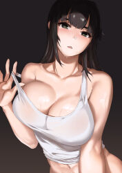 Rule 34 | 1girl, absurdres, bare shoulders, blush, breasts, cleavage, highres, large breasts, looking at viewer, lynus, naoko-san, off shoulder, original, see-through, solo, tank top