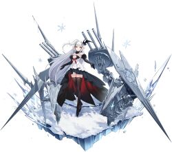 Rule 34 | 1girl, absurdres, azur lane, bat wings, black dress, black gloves, black hair, black thighhighs, breasts, cannon, center opening, collar, dress, elbow gloves, full body, fur-trimmed collar, fur-trimmed gloves, fur trim, gloves, hair ornament, high heels, highres, layered dress, long hair, medium breasts, multicolored hair, non-web source, official art, pointy ears, ponytail, red eyes, red ribbon, ribbon, rigging, sevastopol (azur lane), side ponytail, smile, snow, snowflakes, solo, streaked hair, thighhighs, turret, very long hair, white dress, white hair, wing hair ornament, wings, zettai ryouiki