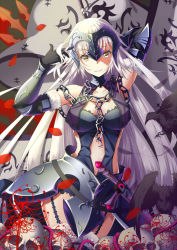 Rule 34 | 1girl, absurdly long hair, bad id, bad pixiv id, black gloves, breasts, chain, cleavage, collarbone, cowboy shot, elbow gloves, fate/grand order, fate (series), floating hair, fur trim, gloves, jeanne d&#039;arc (fate), jeanne d&#039;arc alter (avenger) (fate), jeanne d&#039;arc alter (avenger) (third ascension) (fate), jeanne d&#039;arc alter (fate), large breasts, long hair, looking at viewer, parted lips, silver hair, skull, smile, solo, standing, very long hair, xi zhujia de rbq, yellow eyes