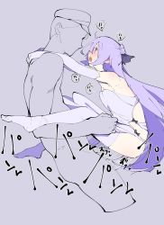 Rule 34 | 1boy, 1girl, armpits, azur lane, bare shoulders, blue dress, blue eyes, blue gloves, blue thighhighs, blush, bouncing breasts, breasts, clothed female nude male, cropped legs, dress, elbow gloves, eye contact, faceless, faceless male, gloves, grey background, hat, hetero, highres, jikatarou, long hair, looking at another, motion lines, no panties, no shoes, nude, open mouth, penis, sex, simple background, small breasts, suspended congress, sweat, thighhighs, uncensored, unicorn (azur lane), very long hair