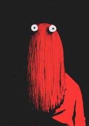 Rule 34 | 1boy, absurdres, black background, bodysuit, commentary, don&#039;t hug me i&#039;m scared, english commentary, gingrjoke, highres, horror (theme), long hair, looking at viewer, red bodysuit, red guy (dhmis), red hair, simple background, solo, upper body
