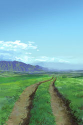 Rule 34 | blue sky, cloud, day, field, grass, highres, horizon, kai sei, no humans, original, outdoors, road, scenery, sky