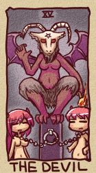 Rule 34 | 1boy, 1girl, chain, demon, horns, ikkyuu, lowres, navel, nude, original, pink hair, tarot, tarot (medium), the devil (tarot), wings