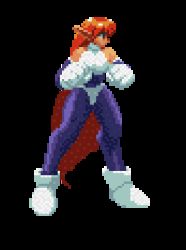 Rule 34 | bare shoulders, bouncing breasts, breasts, fighting stance, galaxy fight, idle animation, large breasts, lowres, orange hair, panties on outside, pixel art, pointy ears, roomi, spandex, sunsoft, thick thighs, very long hair