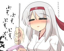Rule 34 | 10s, 1girl, = =, blush, breasts, clothes writing, commentary request, condom, condom packet strip, condom wrapper, drooling, expressive clothes, goma (gomasamune), hairband, heart, japanese clothes, kantai collection, long hair, medium breasts, needle, piercing, sabotaged condom, saliva, shoukaku (kancolle), solo, translation request