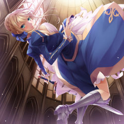 Rule 34 | 1girl, armor, artoria pendragon (fate), ass, blonde hair, blush, boots, bow, breasts, dress, fate/stay night, fate (series), green eyes, hair bow, high heels, highres, looking at viewer, looking back, mukunokino isshiki, saber (fate), shoes, small breasts, solo, sword, weapon
