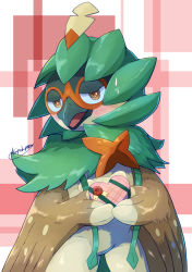 Rule 34 | absurdres, animal focus, bird, blush, box, brown eyes, commentary request, creatures (company), decidueye, game freak, gen 7 pokemon, gift, half-closed eyes, heart-shaped box, highres, holding, holding gift, looking at viewer, nintendo, no humans, open mouth, owl, pokemon, pokemon (creature), signature, solo, tanpakuroom