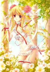 Rule 34 | 1girl, blonde hair, brown eyes, fantasy, flower, hair ribbon, nishiwaki yuuri, ribbon, solo, twintails