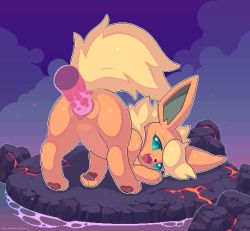 Rule 34 | 1girl, all fours, animal hands, animated, animated gif, anus, clitoris, closed eyes, colored sclera, creatures (company), cum, cum in pussy, cum inflation, disembodied penis, ejaculation, eyelashes, flareon, furry, game freak, gen 1 pokemon, green eyes, green sclera, happy sex, inflation, kemocamotli, naughty face, navel, nintendo, nude, open mouth, orgasm, pawpads, penis, pixel art, pokemon, pokemon (creature), pussy, pussy juice, smile, tail, top-down bottom-up, uncensored, vaginal, water