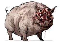 Rule 34 | animal focus, bleeding, blood, bloodborne, bloody tears, extra eyes, horror (theme), kankan33333, maneater boar, no humans, pig, simple background, white background
