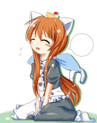 Rule 34 | 00s, animal ears, apron, bad id, bad pixiv id, brown hair, cake, cat ears, cat tail, clannad, food, food as clothes, furukawa sanae, kneeling, long hair, maid, maid apron, pastry, sch, sitting, solo, tail