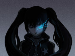 Rule 34 | 10s, bad id, bad pixiv id, black hair, black rock shooter, black rock shooter (character), blue eyes, glowing, glowing eyes, s-kan, solo, twintails