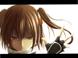 Rule 34 | 10s, 1girl, brown eyes, brown hair, fingerless gloves, gloves, highres, kantai collection, kinu saya, letterboxed, looking at viewer, md5 mismatch, personification, scarf, school uniform, sendai (kancolle), sendai kai ni (kancolle), serafuku, short hair, solo, twintails, two side up, white background